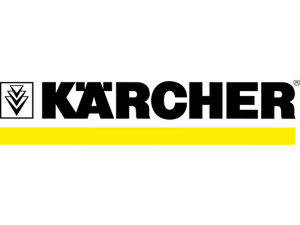 Kaercher Schriftzug schwarz und gelb unterstrichen mit Logo