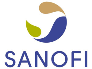Sanofi Schriftzug blau und Logo