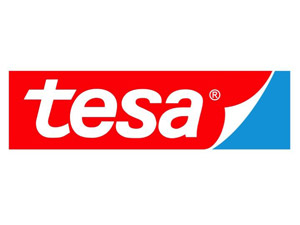 tesa Logo weiße Schrift auf rotem Hintergrund
